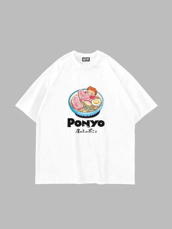 Ponyo Baskılı Oversize Unisex Beyaz Tshirt