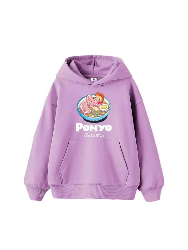 Ponyo Baskılı Oversize Unisex Mor Hoodie