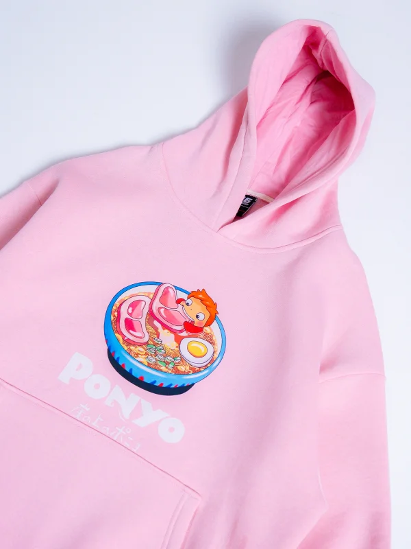 Ponyo Baskılı Oversize Unisex Pembe Hoodie