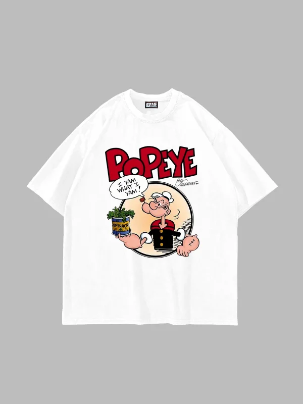 Popeye Baskılı Oversize Unisex Beyaz Tshirt