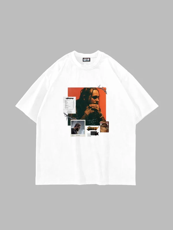 Post Malone Baskılı Oversize Unisex Beyaz Tshirt