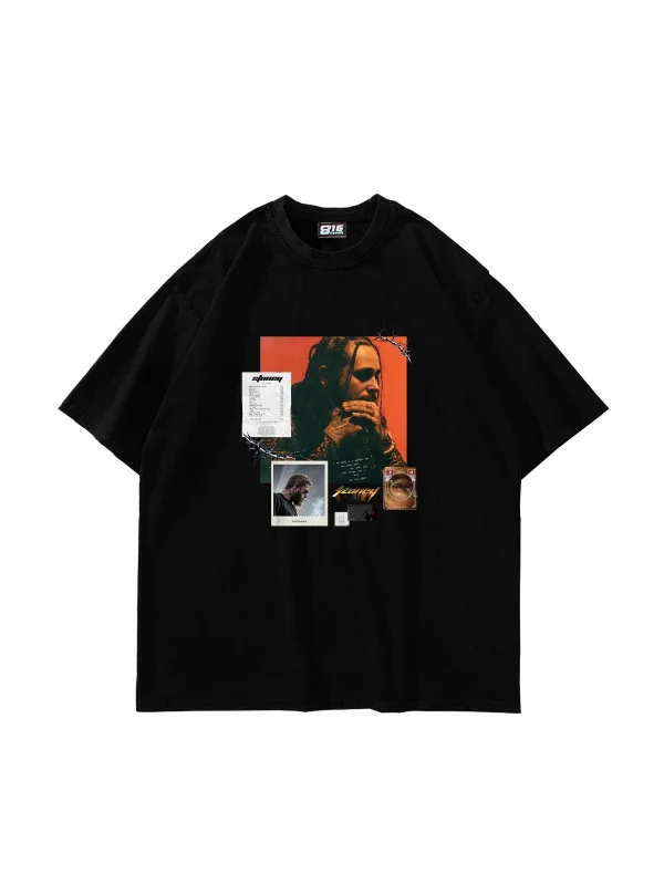 Post Malone Baskılı Oversize Unisex Siyah Tshirt