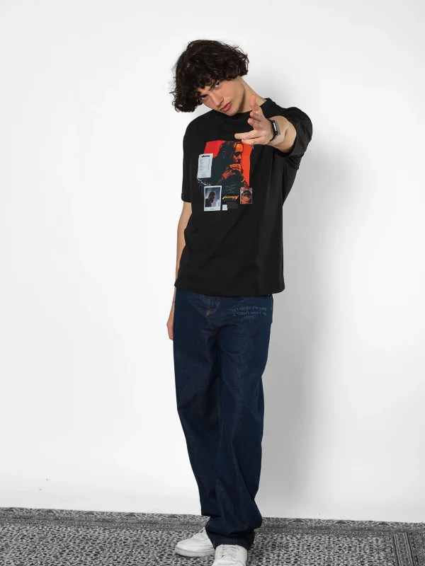 Post Malone Baskılı Oversize Unisex Siyah Tshirt