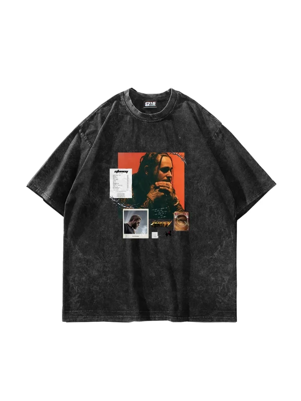 Post Malone Baskılı Oversize Unisex Yıkamalı Siyah Tshirt