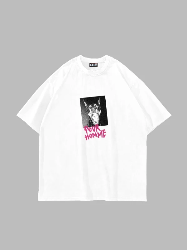 Pour Homme Baskılı 24/1 Oversize Unisex Beyaz Tshirt
