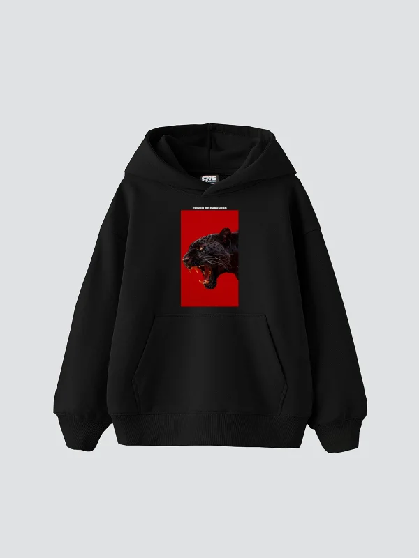 Power Of Darkness Baskılı Oversize Unisex Siyah Hoodie