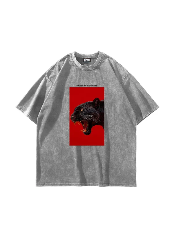 Power Of Darkness Baskılı Oversize Unisex Yıkamalı Beyaz Tshirt