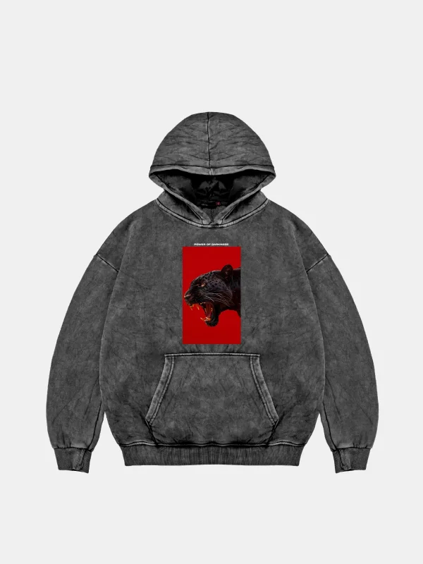 Power Of Darkness Oversize Unisex Yıkamalı Siyah Hoodie
