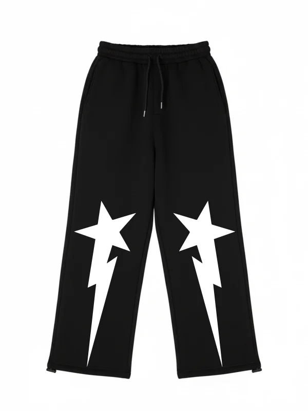 Premium Falling Star Wide Leg Erkek Siyah Eşofman Altı