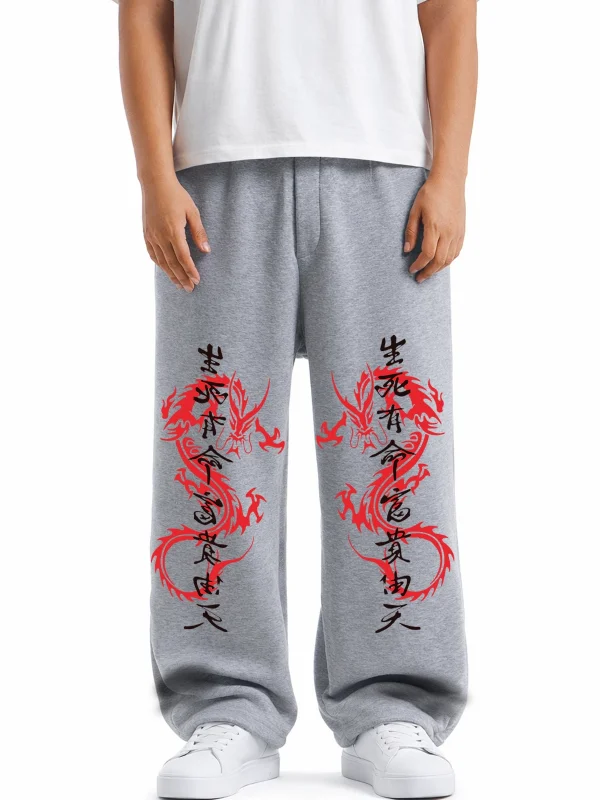 Premium Dragon Wide Leg Erkek Gri Eşofman Altı
