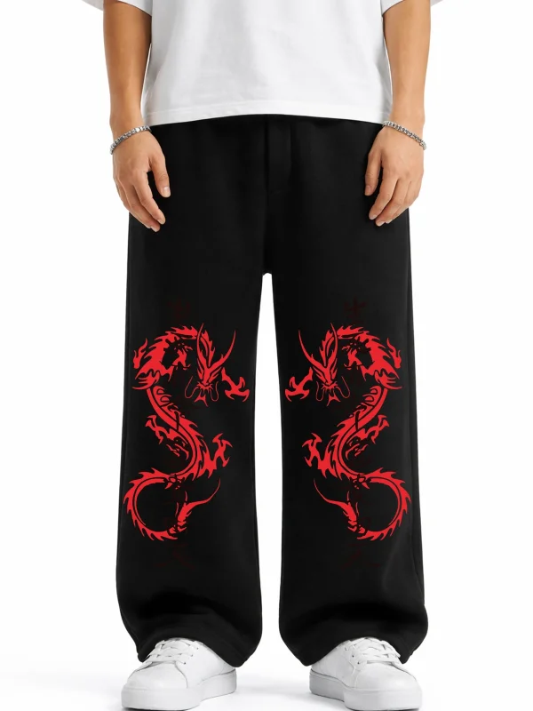 Premium Dragon Wide Leg Erkek Siyah Eşofman Altı
