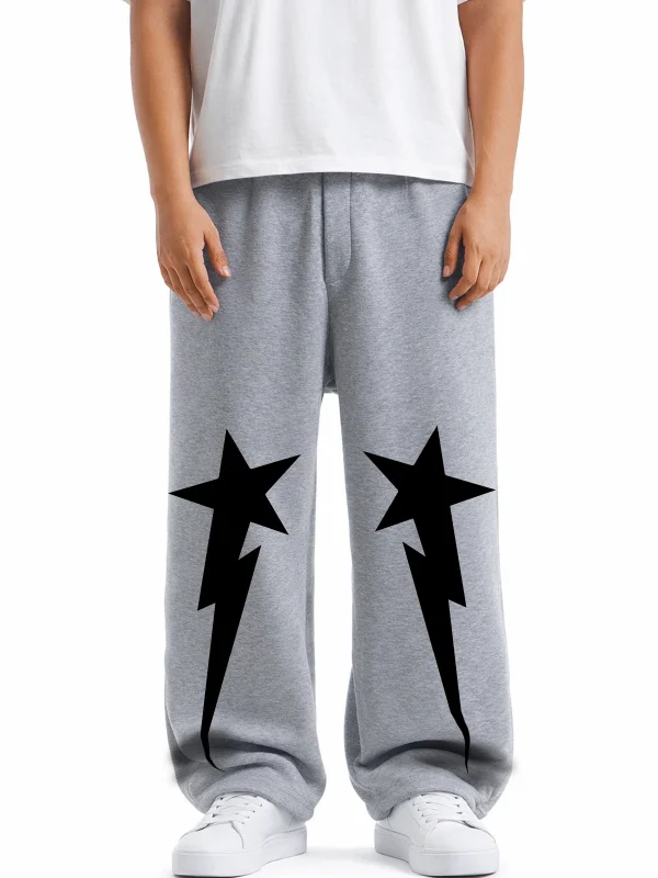 Premium Falling Star Wide Leg Erkek Gri Eşofman Altı