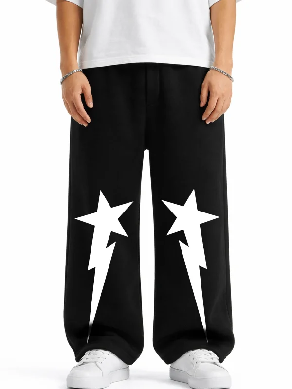 Premium Falling Star Wide Leg Erkek Siyah Eşofman Altı