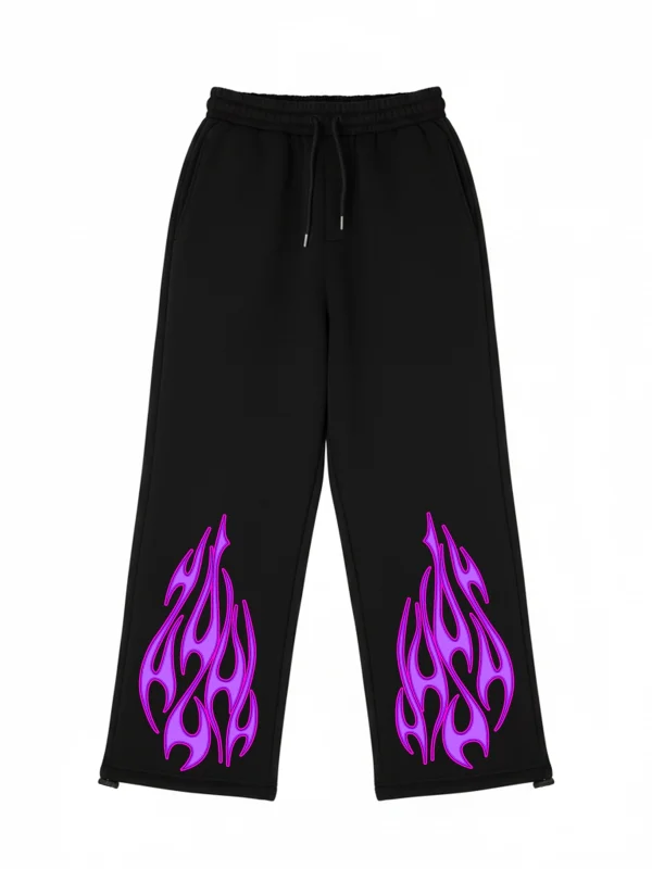 Premium Purple Flame Leg Erkek Siyah Eşofman Altı