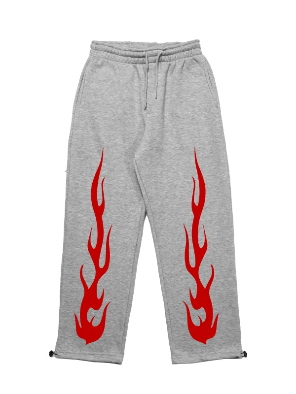 Premium Red Flame Leg Erkek Gri Eşofman Altı