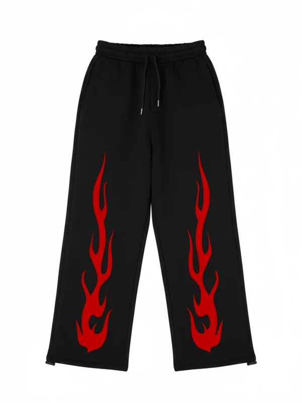 Premium Red Flame Leg Erkek Siyah Eşofman Altı