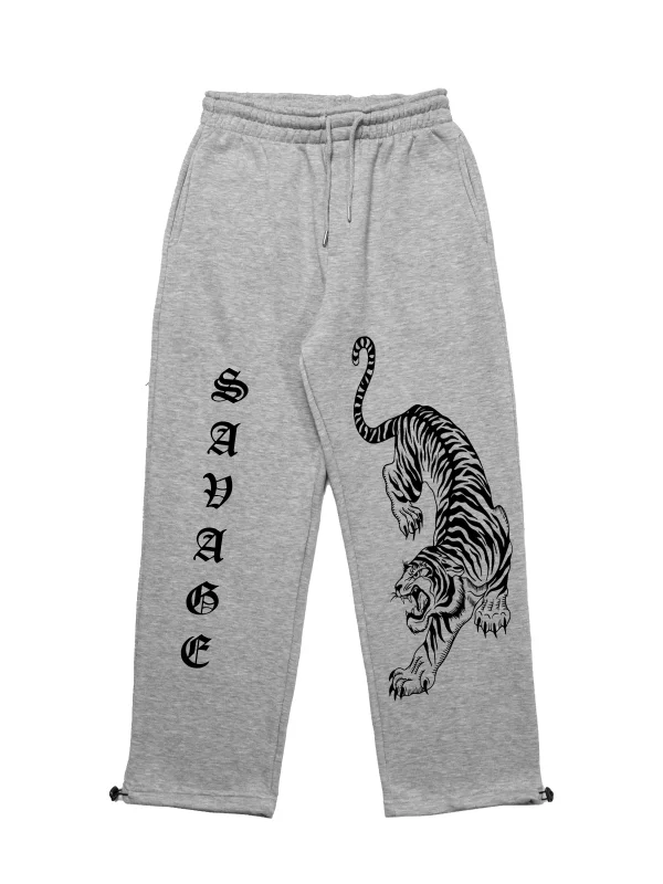 Premium Savage Tiger Leg Erkek Gri Eşofman Altı