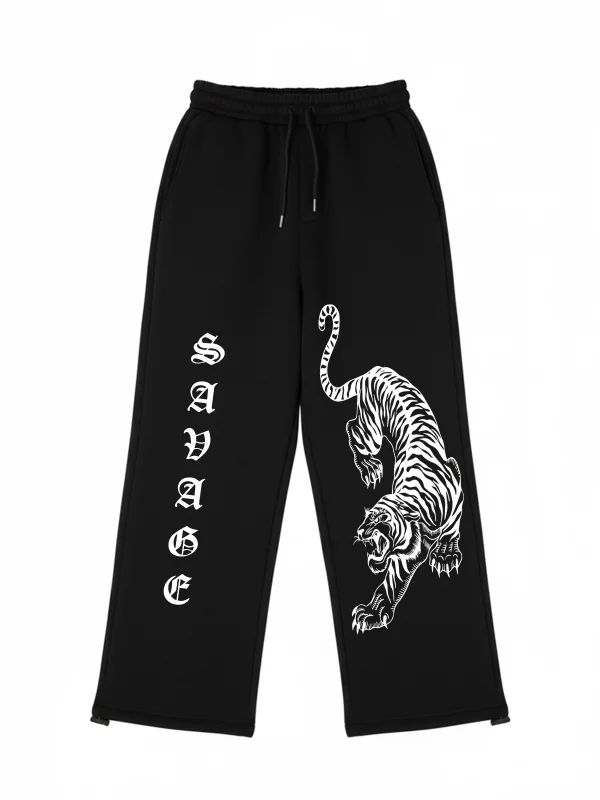 Premium Savage Tiger Leg Erkek Siyah Eşofman Altı