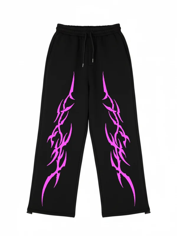 Premium Sharp Pink Leg Erkek Siyah Eşofman Altı