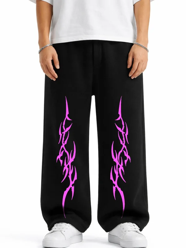 Premium Sharp Pink Wide Leg Erkek Siyah Eşofman Altı