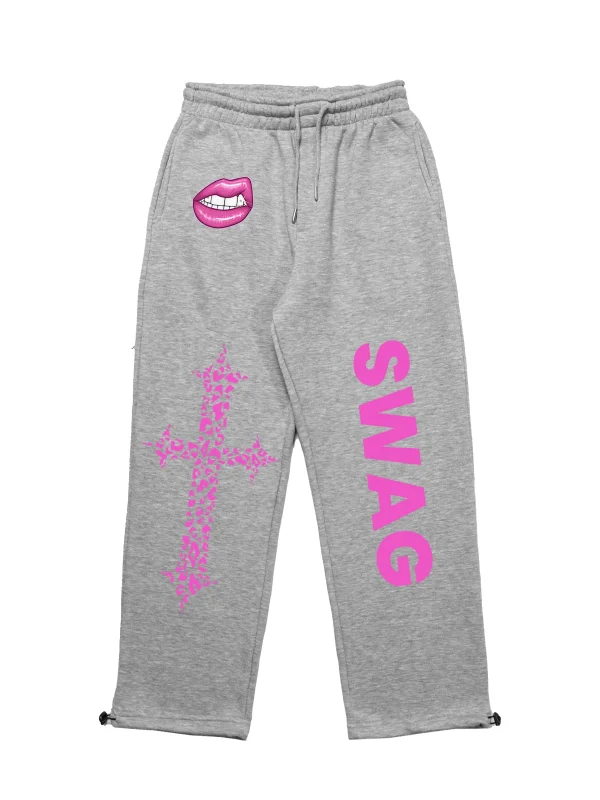 Premium Swag Wide Leg Erkek Gri Eşofman Altı