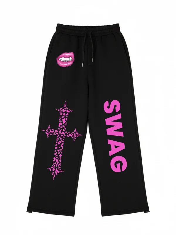 Premium Swag Wide Leg Erkek Siyah Eşofman Altı