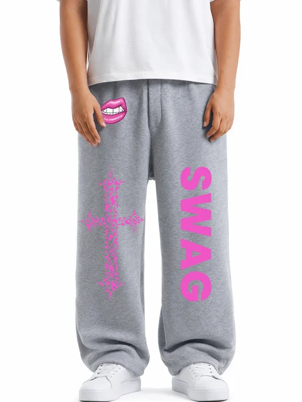 Premium Swag Wide Leg Erkek Gri Eşofman Altı