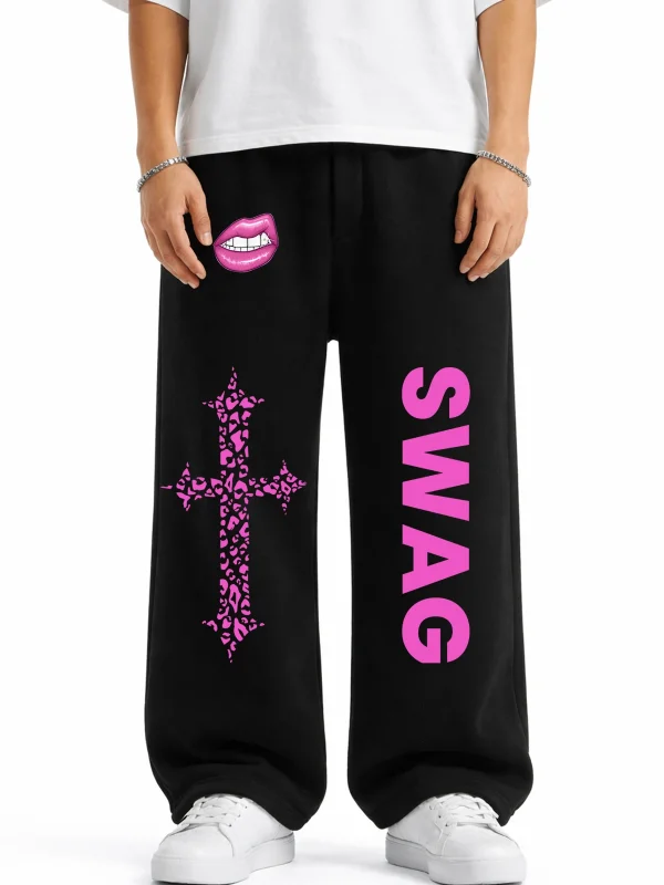 Premium Swag Wide Leg Erkek Siyah Eşofman Altı