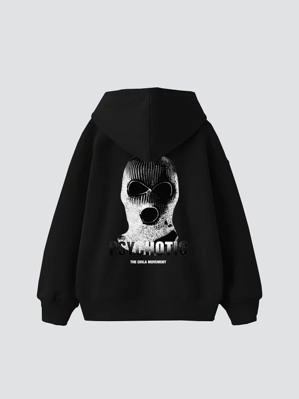 Psychotic Baskılı Oversize Unisex Siyah Hoodie