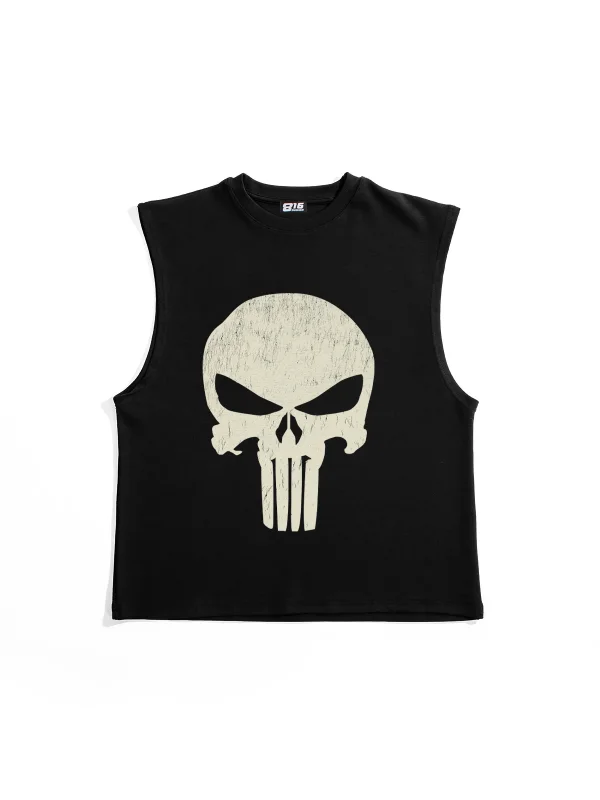 Punisher Graphic Baskılı Siyah Sıfır Kol Tshirt