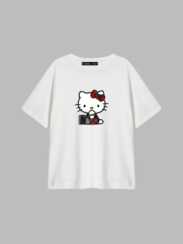 Punk H. Kitty Baskılı Relaxed Fit Beyaz Kadın Tshirt