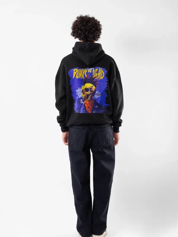 Punks Not Dead Baskılı Oversize Unisex Siyah Hoodie