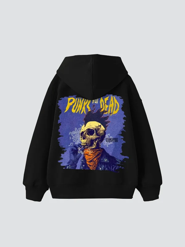 Punks Not Dead Baskılı Oversize Unisex Siyah Hoodie