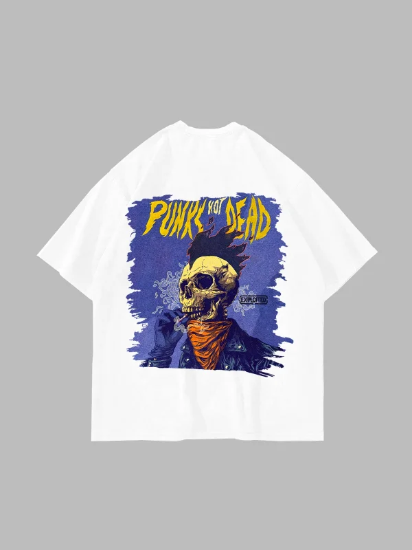 Punks Not Dead Sırt Baskılı Oversize Unisex Beyaz Tshirt