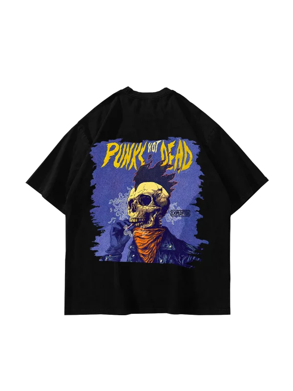 Punks Not Dead Sırt Baskılı Oversize Unisex Siyah Tshirt