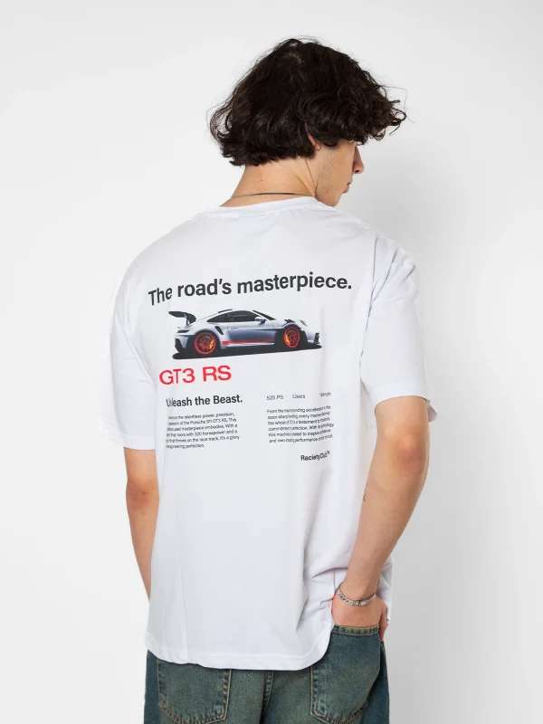 Racing 911 Car Baskılı Oversize Unisex Beyaz Tshirt