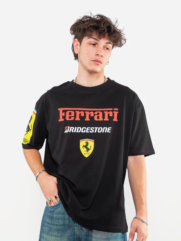 Racing F. Baskılı Oversize Unisex Siyah Tshirt