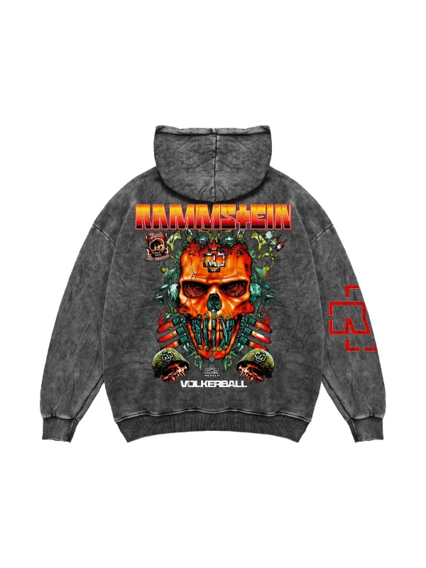 Rammstein Völkerball Baskılı Oversize Unisex Yıkamalı Siyah Hoodie