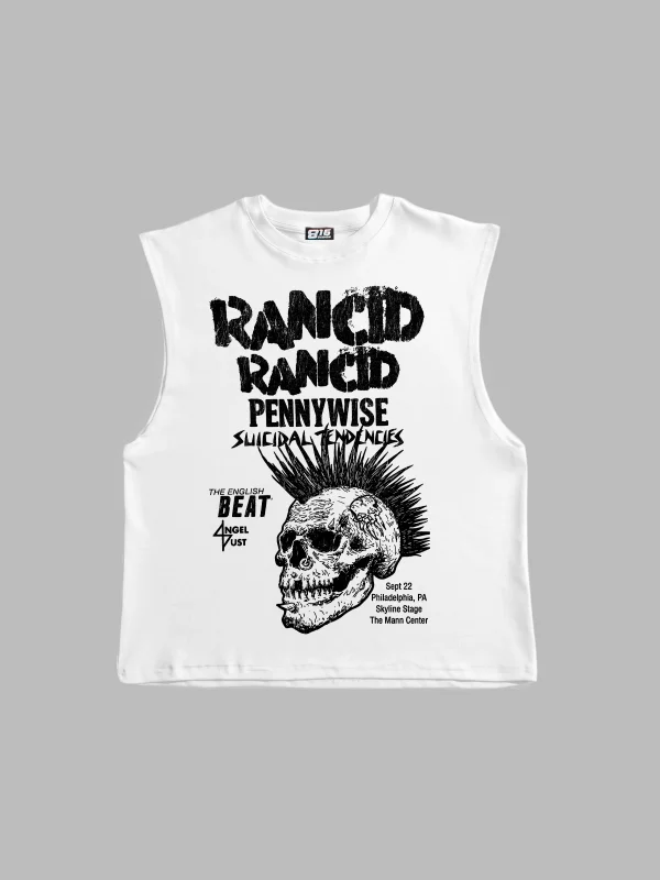 Rancid Punk Rock Baskılı Beyaz Sıfır Kol Tshirt