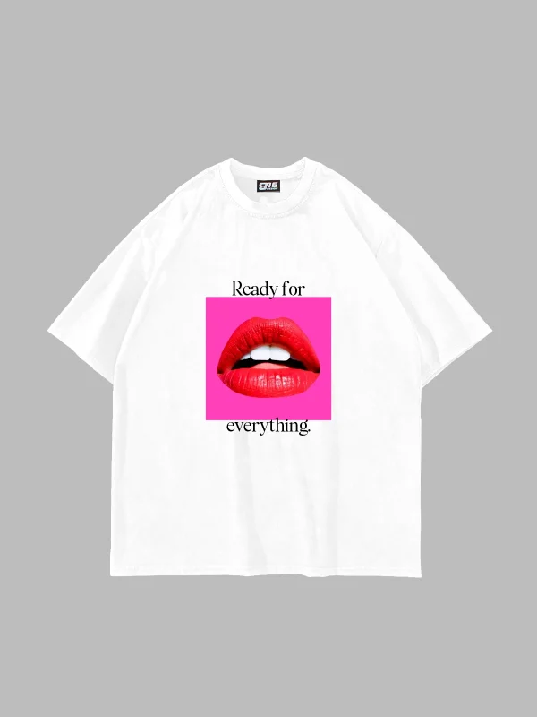 Ready For Everything Baskılı Oversize Unisex Beyaz Tshirt