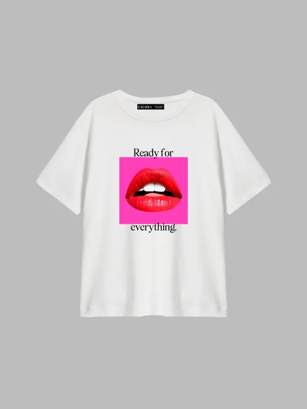 Ready For Everything Baskılı Relaxed Fit Beyaz Kadın Tshirt
