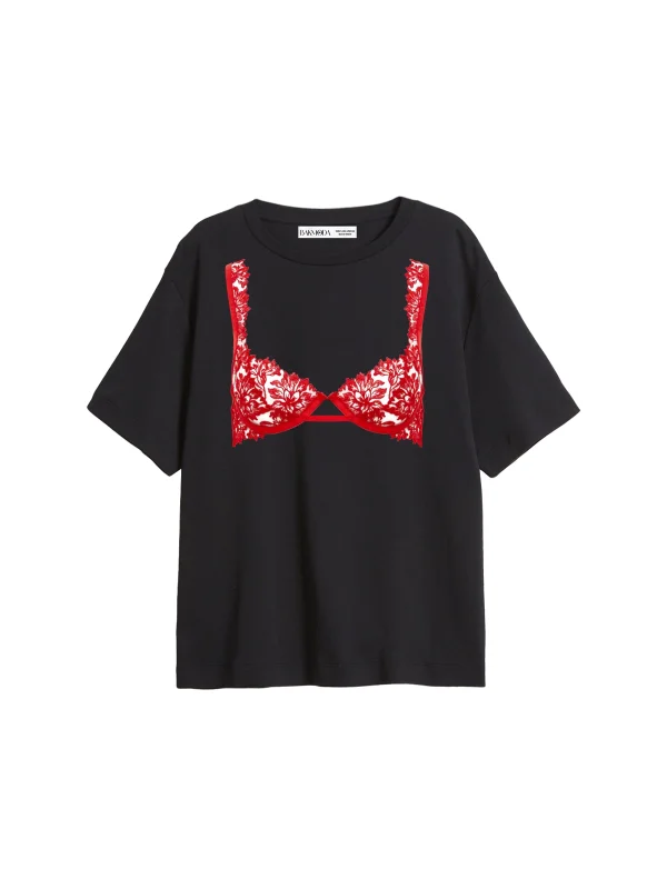 Red Bra Baskılı Relaxed Fit Siyah Kadın Tshirt