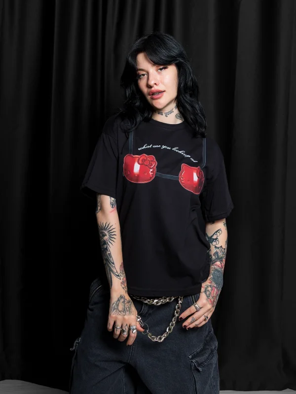 Red Kitty Baskılı Relaxed Fit Siyah Kadın Tshirt