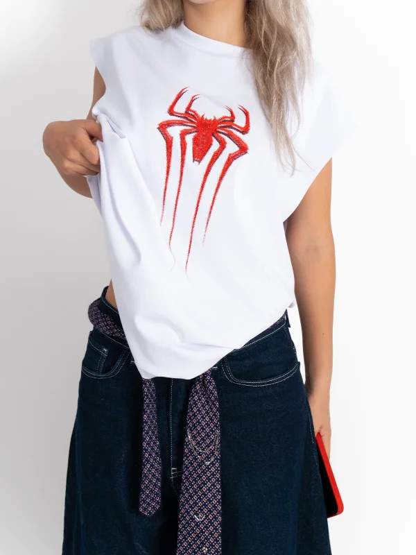 Red Spider Graphic Baskılı Beyaz Sıfır Kol Tshirt