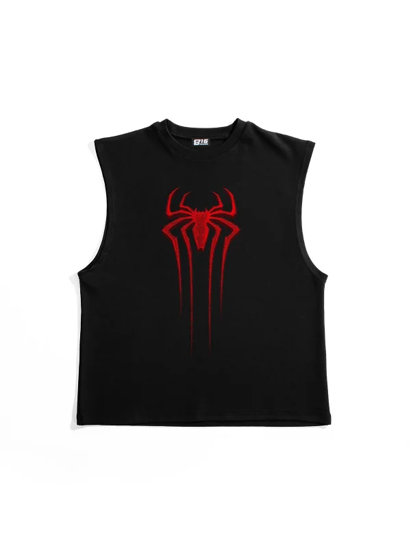 Red Spider Graphic Baskılı Siyah Sıfır Kol Tshirt