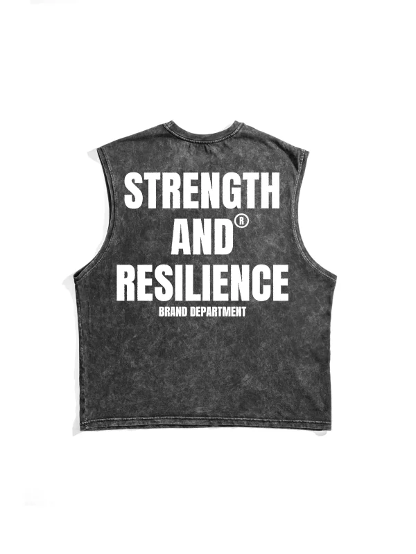 Resilience Tipografik Baskılı Yıkamalı Siyah Sıfır Kol Tshirt