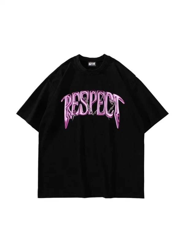 Respect Baskılı Oversize Unisex Siyah Tshirt
