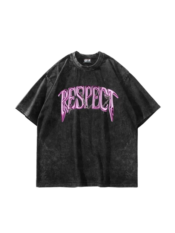 Respect Baskılı Oversize Unisex Yıkamalı Siyah Tshirt