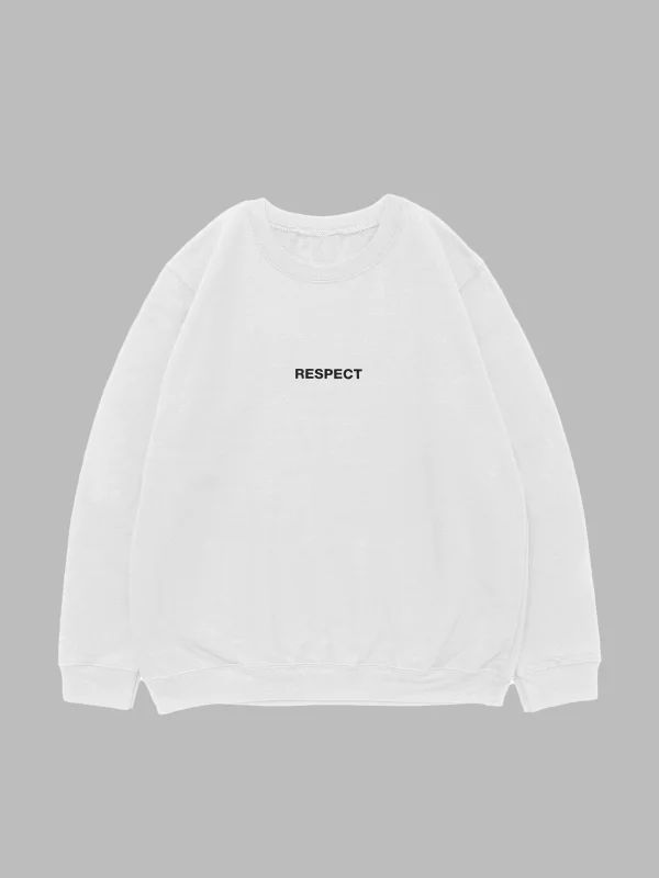 Respect Sırt Baskılı Kapüşonsuz Oversize Unisex Beyaz Sweatshirt