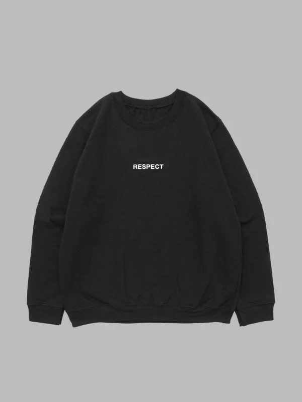 Respect Sırt Baskılı Kapüşonsuz Oversize Unisex Siyah Sweatshirt